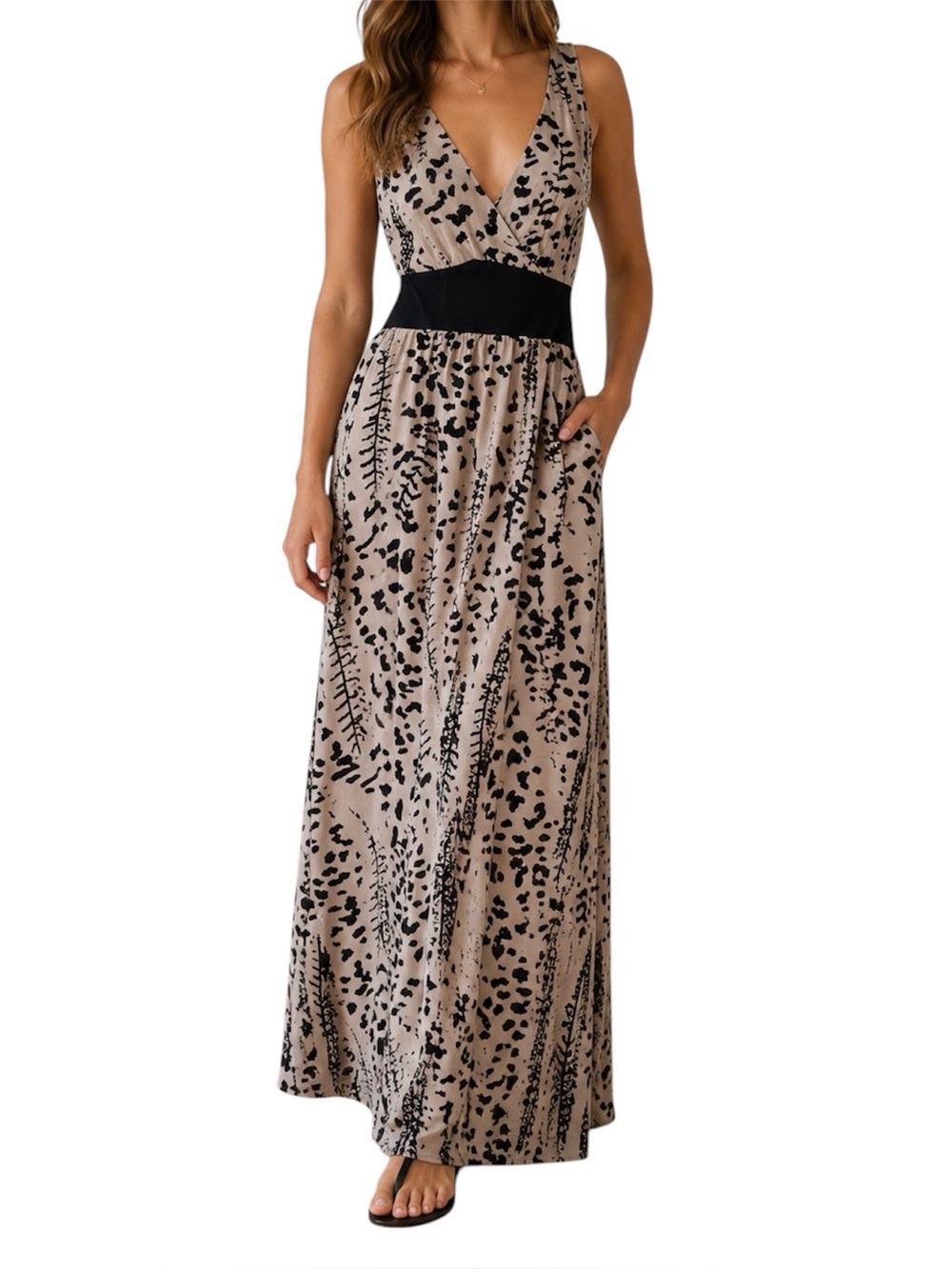 HOMMAGE Los Angeles Women’s Animal Print Maxi Cut Out Dress W/ Slit Sz S